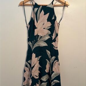 Dynamite Floral Fit and Flare Dress - Deep Teal and Light Pink Florals